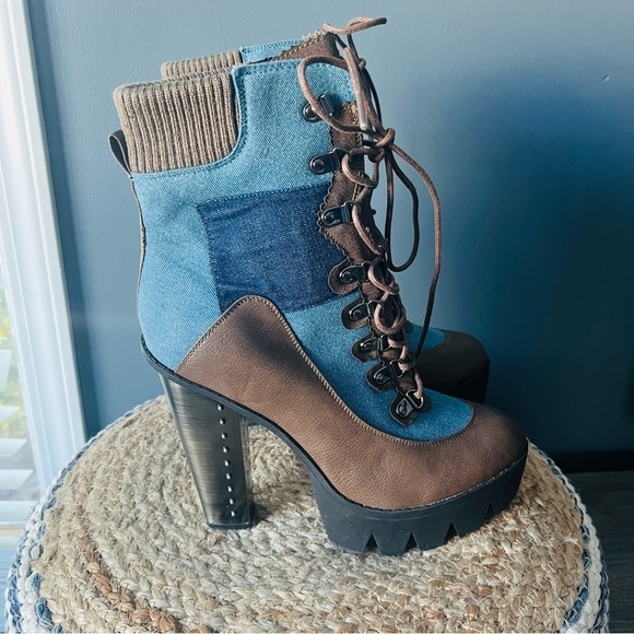 Bumper BI82 Patchwork Denim Heeled Boots - Picture 3 of 12